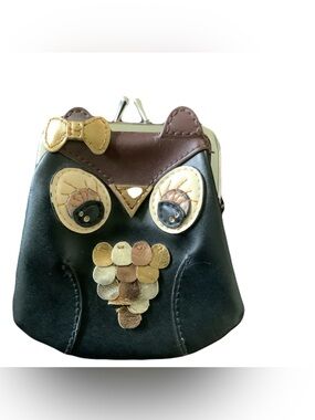 Accessorize Black and Brown Owl Coin Purse with Gold Accents